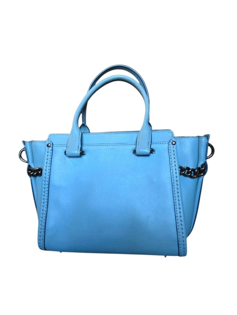 Coach Swagger 27 Cloud Blue Glovetanned Leather Satchel Chain Bag 59542 AUTH